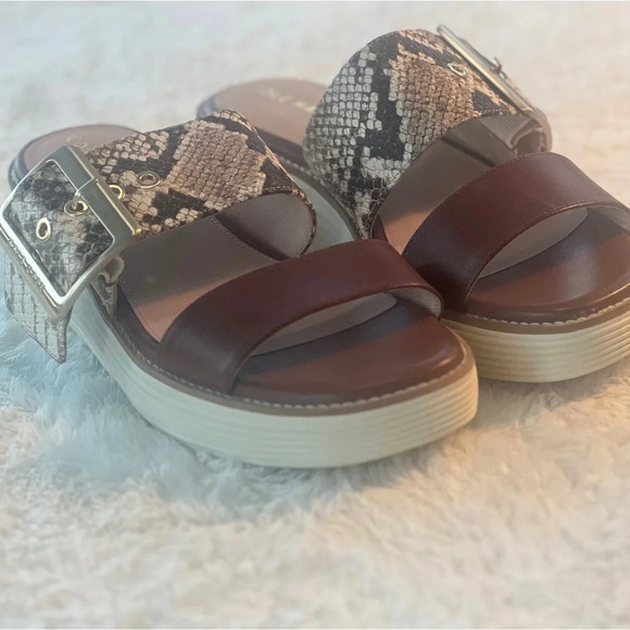 NWT Cole Haan Sz 7.5 Sand Dollar Snake Print Leather Grand Platform Sandals - Picture 13 of 16